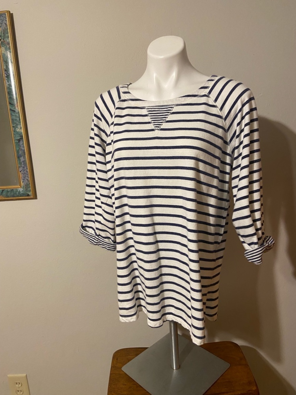 White Stag White and Navy Striped Raglan Tunic